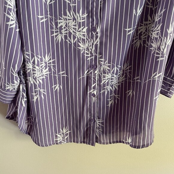 Catherines Women Plus SZ 0X 14/16W Purple White Striped Floral L/S Tunic Blouse - Picture 2 of 12